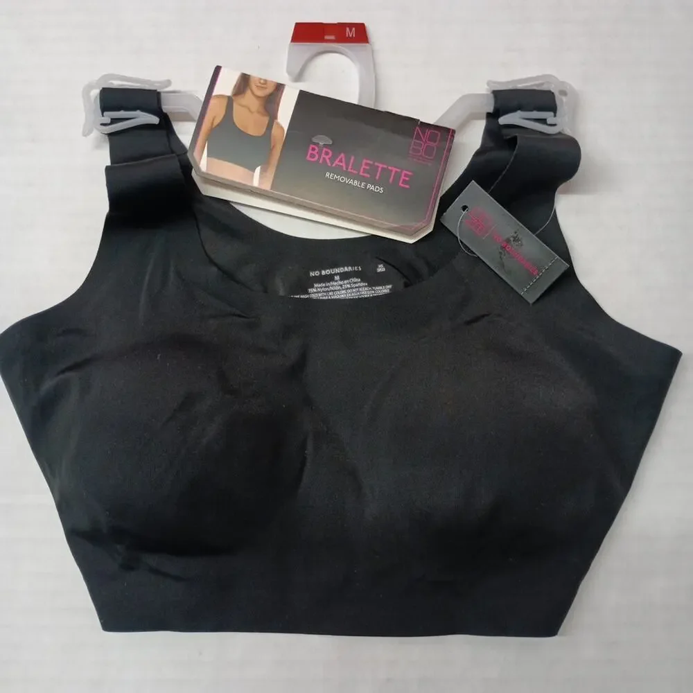 No Boundaries Bonded Scoop Bralette Padded‎ Pullover Black Juniors M Medium